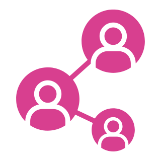 A graphic representation of three interconnected user icons, symbolising a network or community.